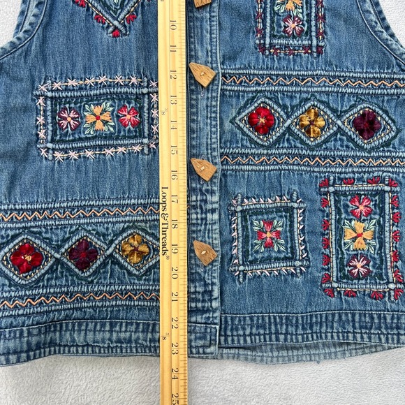 Dressbarn Denim Vest Embroidered Floral Cotton Sleeveless Top Blue Size Small - Picture 7 of 8